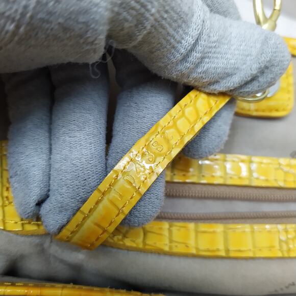 Brahmin Yellow Patent Leather Crocodile Embossed Double Handle Tote Shoulder Bag - Picture 13 of 16